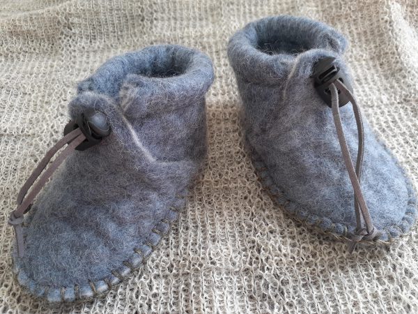 Baby Wool Felt Slippers - hand made and stitched - Blue or Light Grey - Image 2
