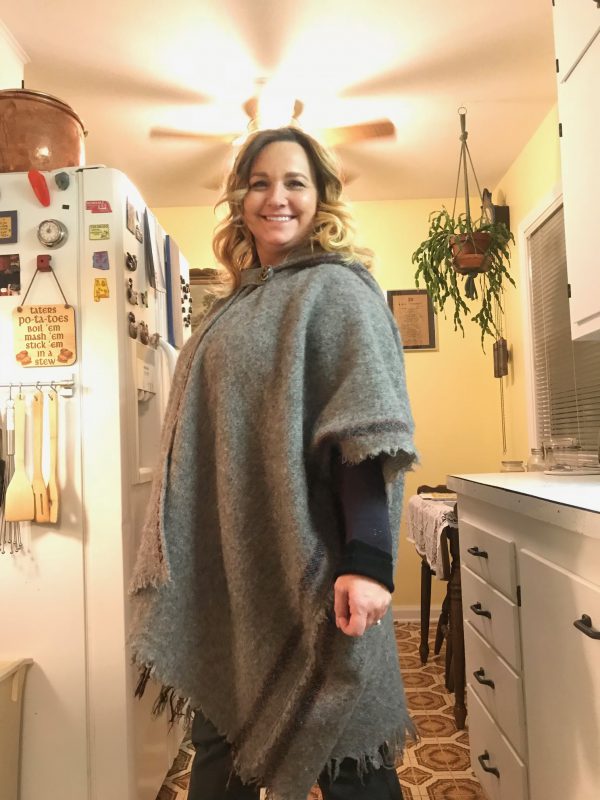 BW Ecru Check Poncho - Image 3