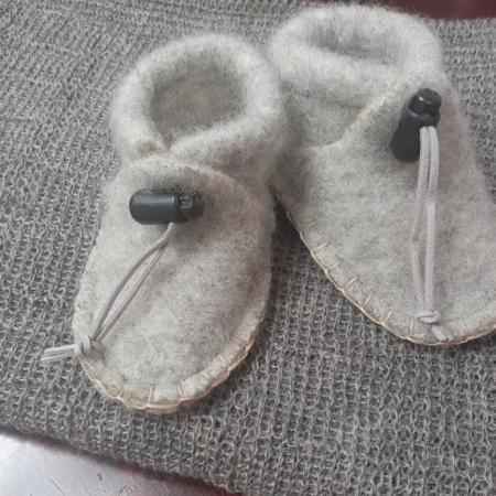 Baby Wool Felt Slippers - hand made and stitched - Blue or Light Grey