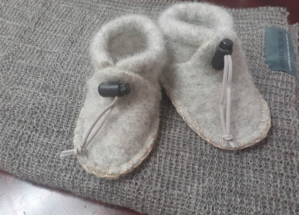 Baby Wool Felt Slippers - hand made and stitched - Blue or Light Grey
