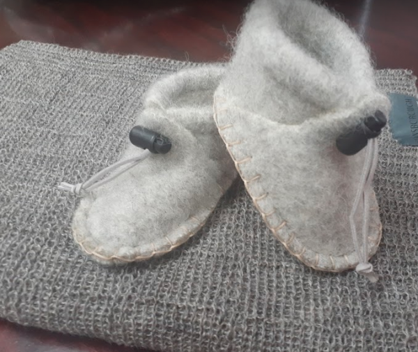 Baby Wool Felt Slippers - hand made and stitched - Blue or Light Grey - Image 6