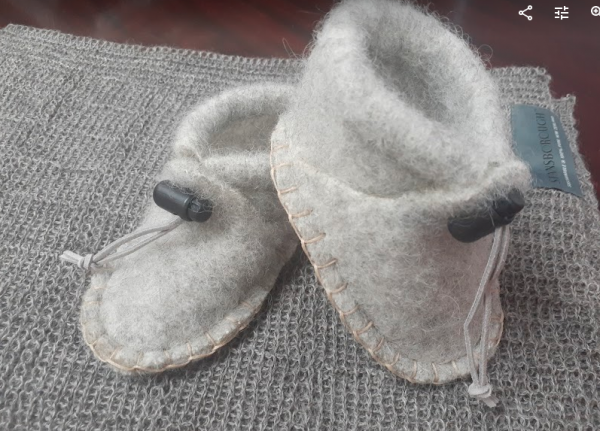 Baby Wool Felt Slippers - hand made and stitched - Blue or Light Grey - Image 8